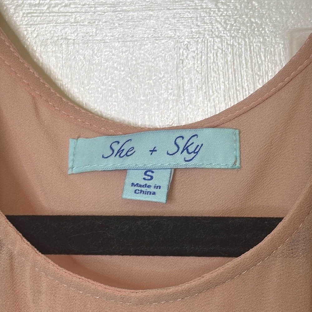 She + Sky 60% Silk Pink Ruffled Cut-Out Mini Dress PTP: 16”-18” - Picture 2 of 10